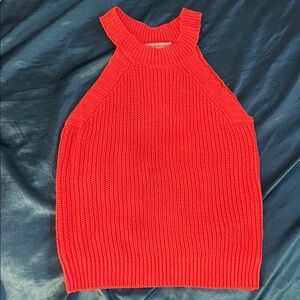 Bold Coral Knit Sleeveless Top